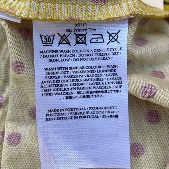 NWT Stein Goya Yellow Printed Tee w/Wine Polak Dots & Floral Pattern. Size XS. - Picture 7 of 8